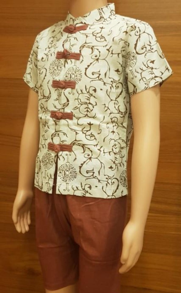 CNY Boys Tang Suit - Chinese Swirls Terracotta