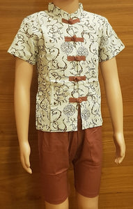 CNY Boys Tang Suit - Chinese Swirls Terracotta